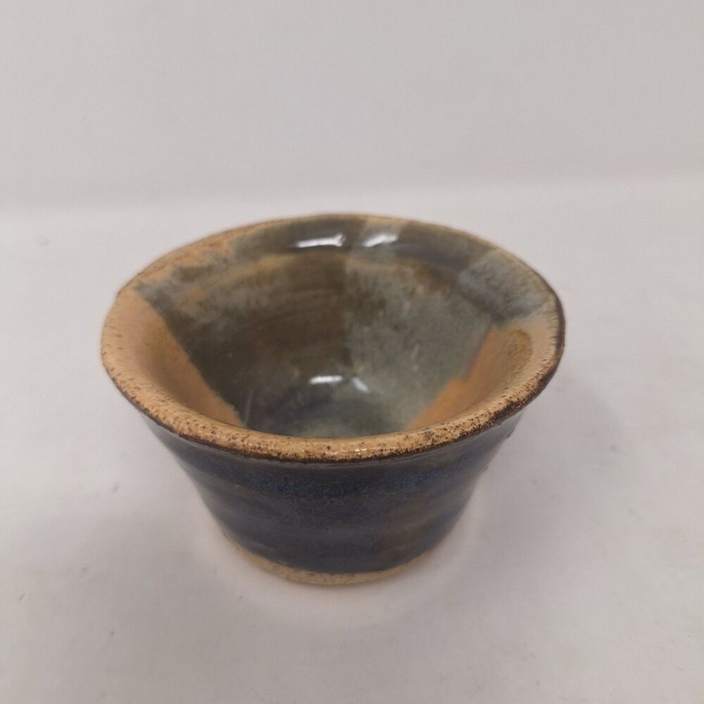 Handmade Ceramic Stoneware Small Bowl Tan Blue Glazed One Of A Kind Dish